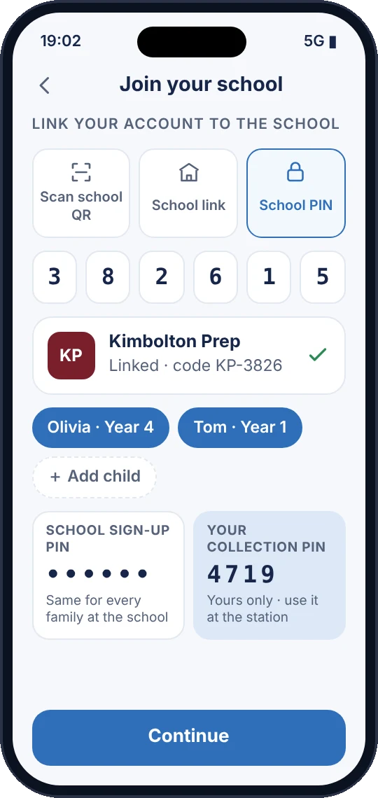 Joining your school with its sign-up PIN
